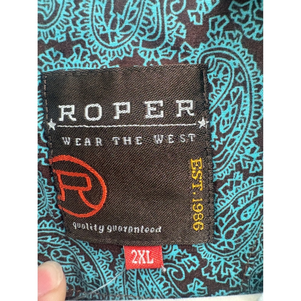 Roper Wear The West Mens 2XL Paisley Western Shirt Brown Turquoise Cotton - Picture 10 of 10